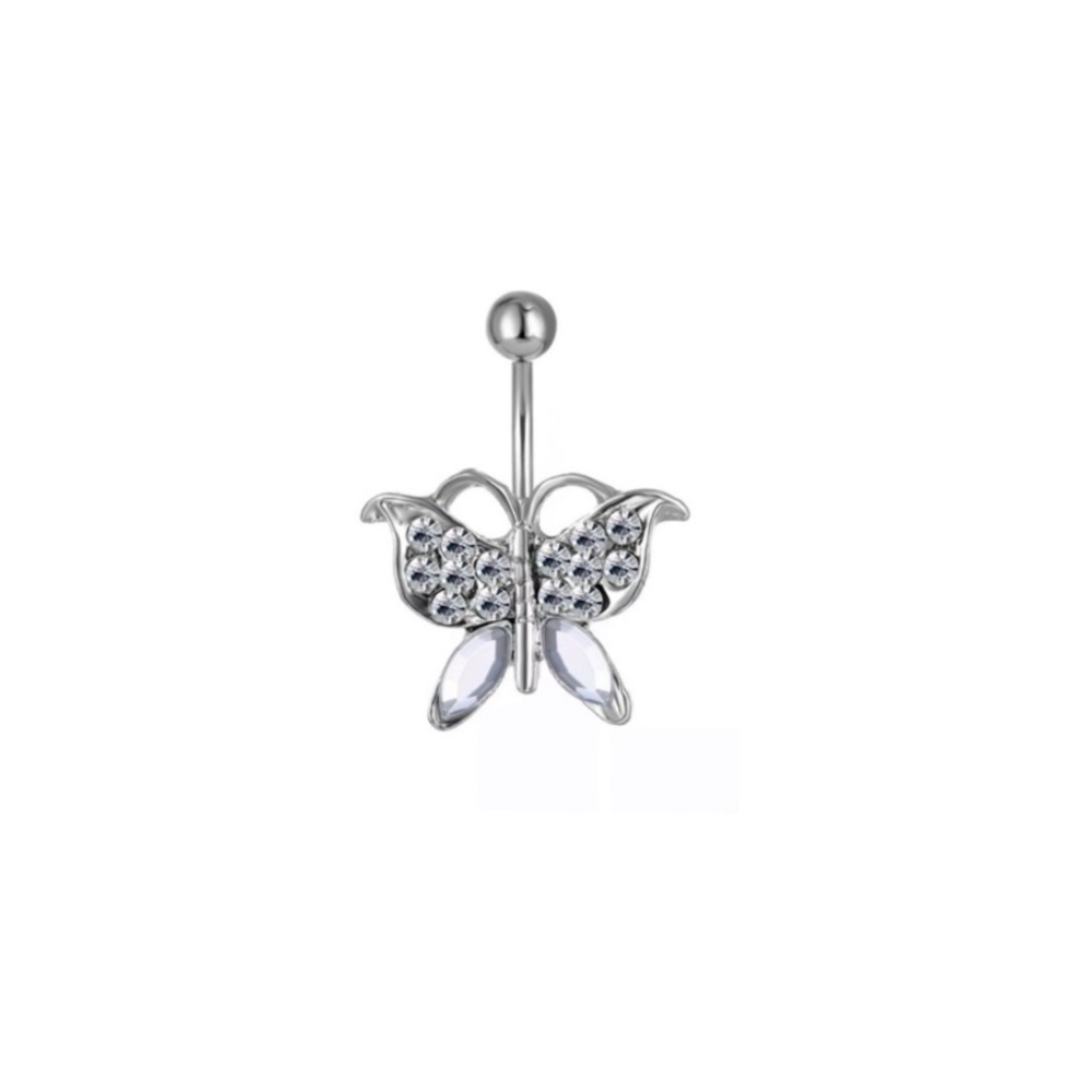 Silver Rhinestone Butterfly Belly Ring
